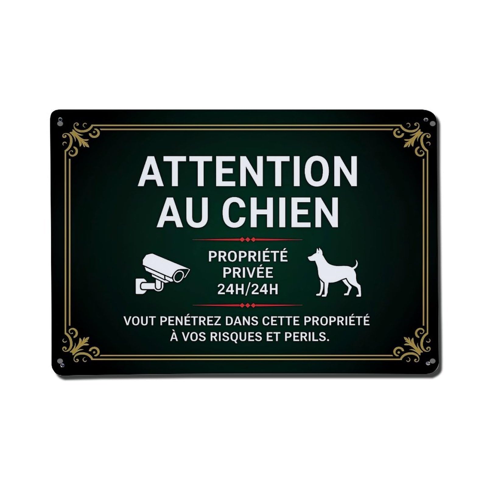 Attention Au Chien Propriété Privée 24h24h Metal Tin Sign Plaque