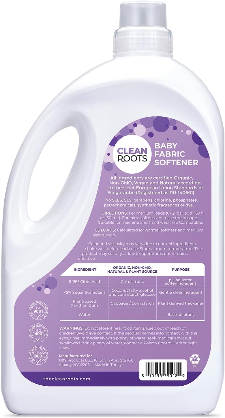 Baby Fabric Softener – EcoGarantie Certified, 100% Plant-Based Formula, Made with Organic Ingredients, Scent-Free & Hypoallergenic – 55 Loads, 92.9 fl oz (2.75 L) - Image 2