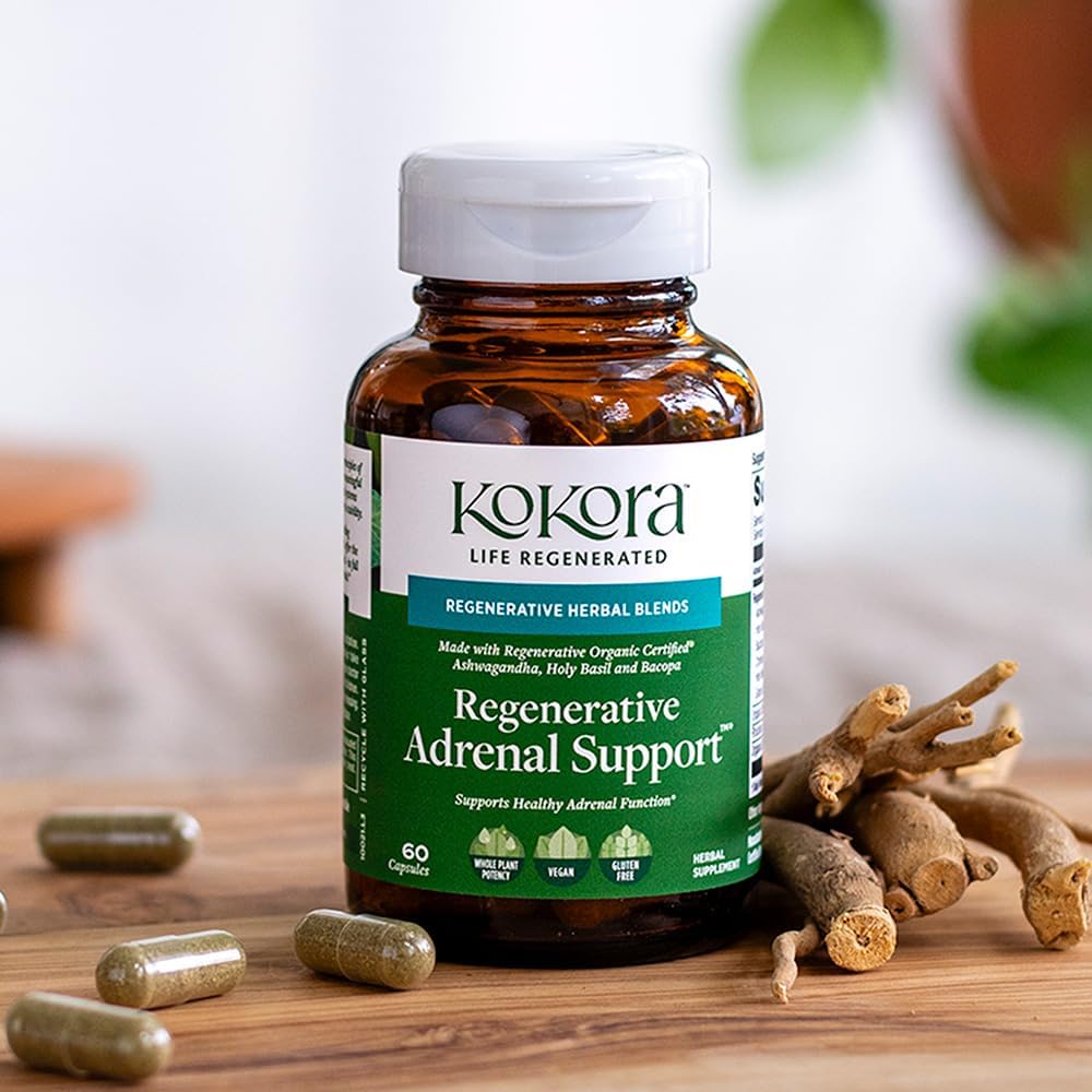 61tZMzsrfhL._AC_SL1000_ Regenerative Adrenal Support - Regenerative Organic Certified Adaptogen Blend - Vegan & Gluten-Free - Supports Healthy Adrenal Function, Balanced Energy & Stress Resilience - 60 Capsules