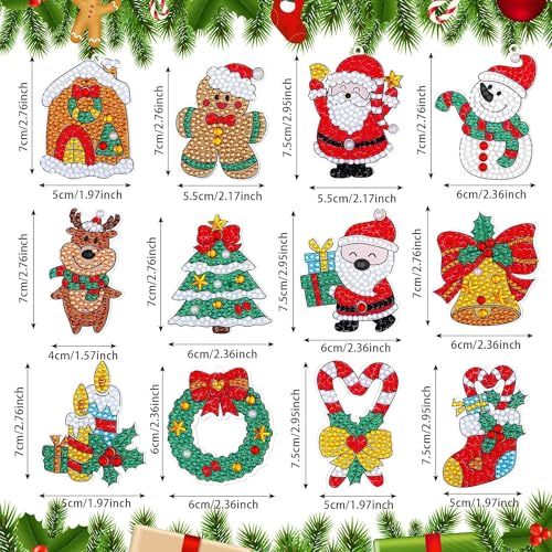 Guidre Christmas Diamond Art Painting Ornaments,12Pcs Diamond Art Ornaments, Diamond Painting 5D Keychains - Image 3