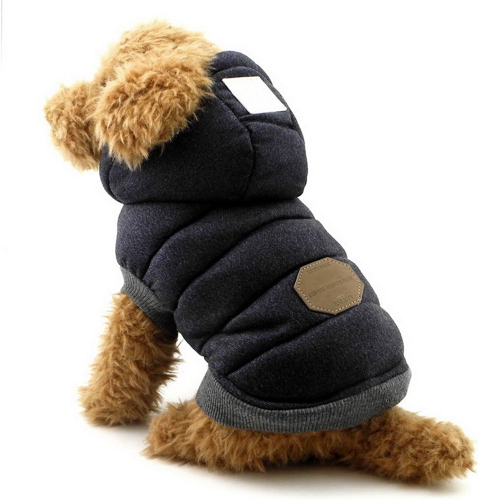 SELMAI Fleece Dog Hoodie Winter Coat for Small Boy Dog Cat Puppy Cotton Hooded Jacket Chihuahua Clothes Blue XXL