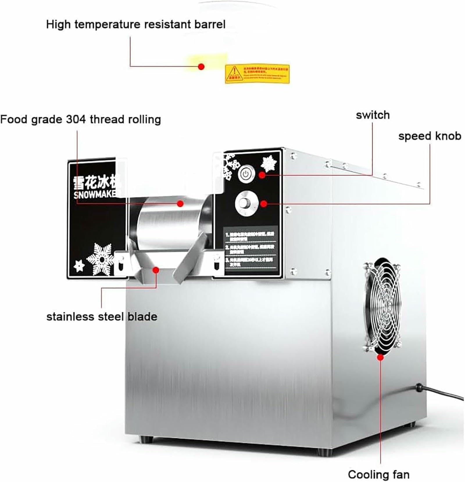 Machine à glaçons électrique, 360 W, 60 kg/24 h, Usage Commercial, Production de Glace en 3 Secondes, Vitesse réglable en continu, idéale pour Le Bureau et Les fêtes.,