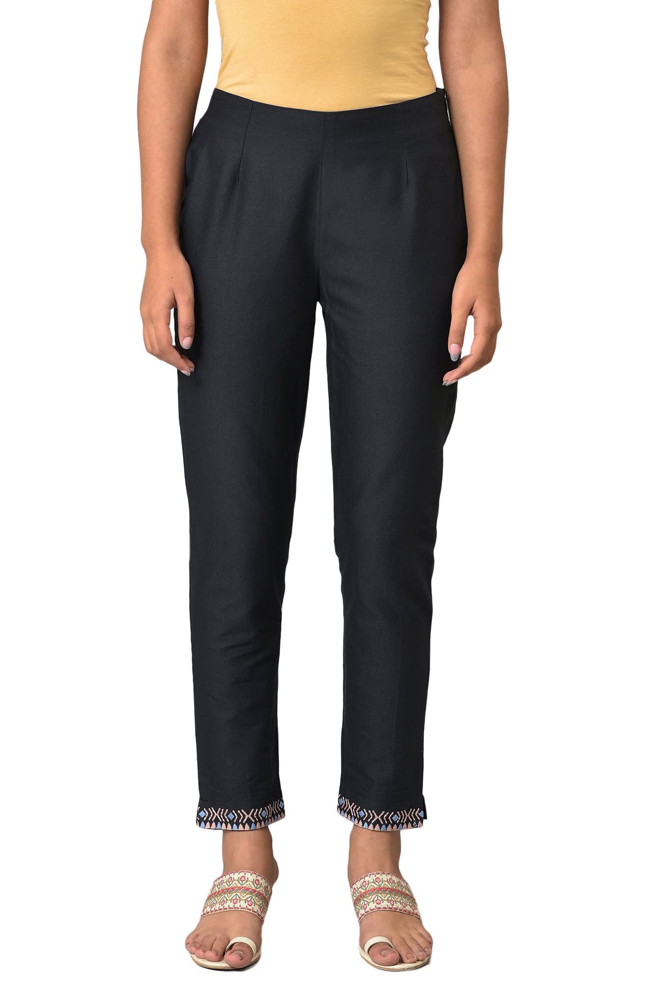 w for woman Women High Rise Cotton Blend Strechable Parallel Pants | Cotton Blend Parallel Pants | Regular Fit Trousers-picture-17