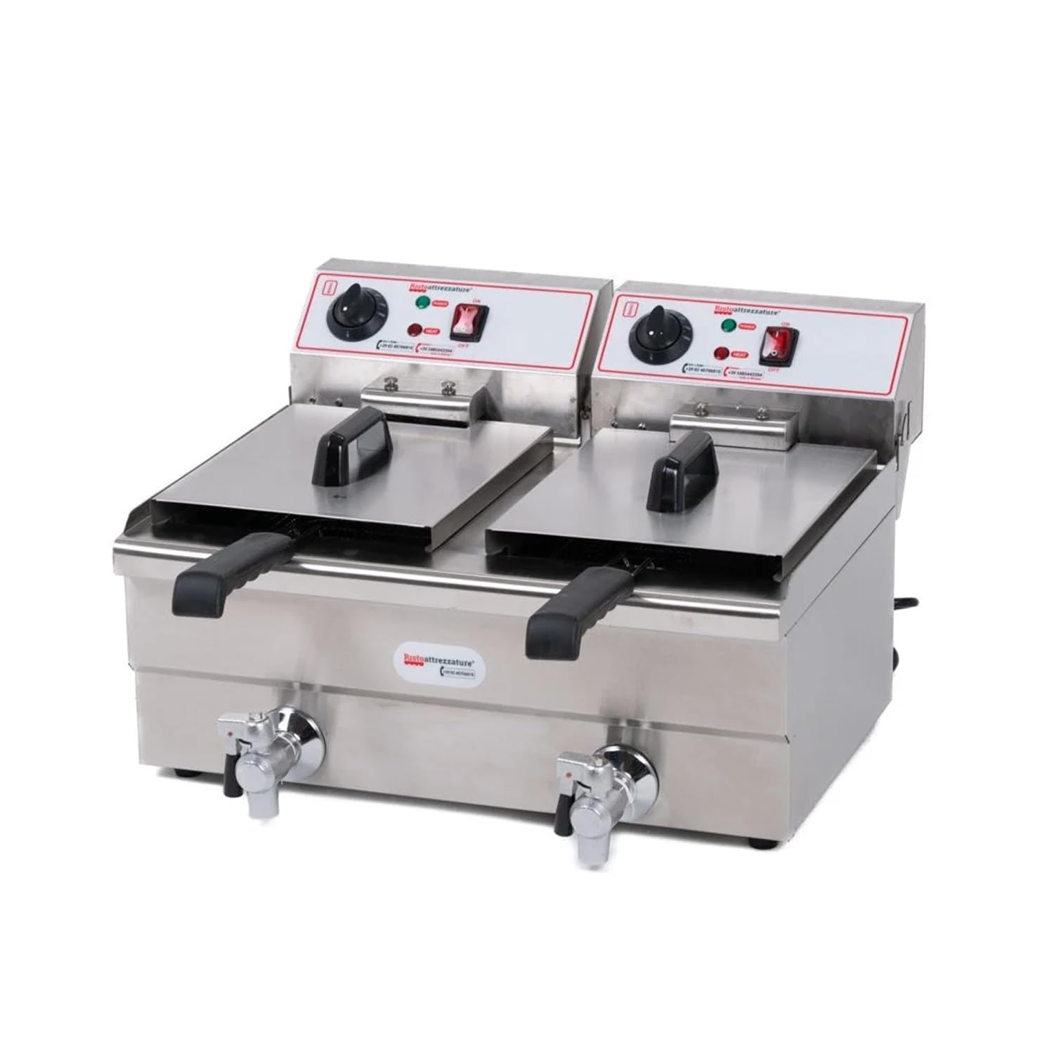 Ristoattrezzature Friggitrice Elettrica Professionale - Doppia Vasca - Con Rubinetto di Scarico - Acciaio Inox - Per Pub, Bar, Ristoranti - Da Banco - 10+10 Litri, Capacità Olio 6+6 Litri