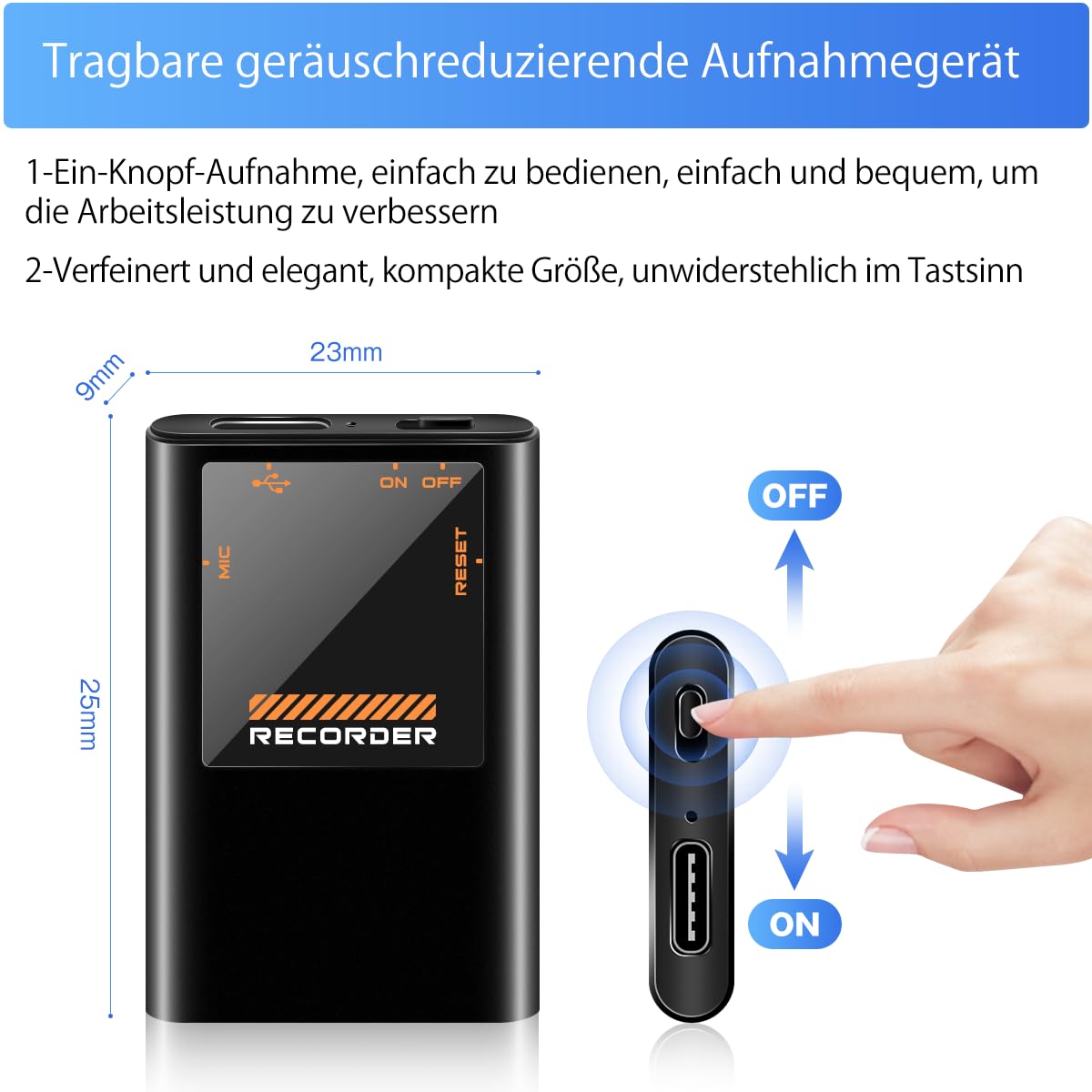 16GB Mini Diktiergerät mit eingebautem Magnet,1130h Speicher Diktiergerät Aufnahmegerät,Wiedergabe mit DSP-Rauschunterdrückung & HD-Audio Voice Recorder, One-Touch-Aufnahme, Interview, Meeting