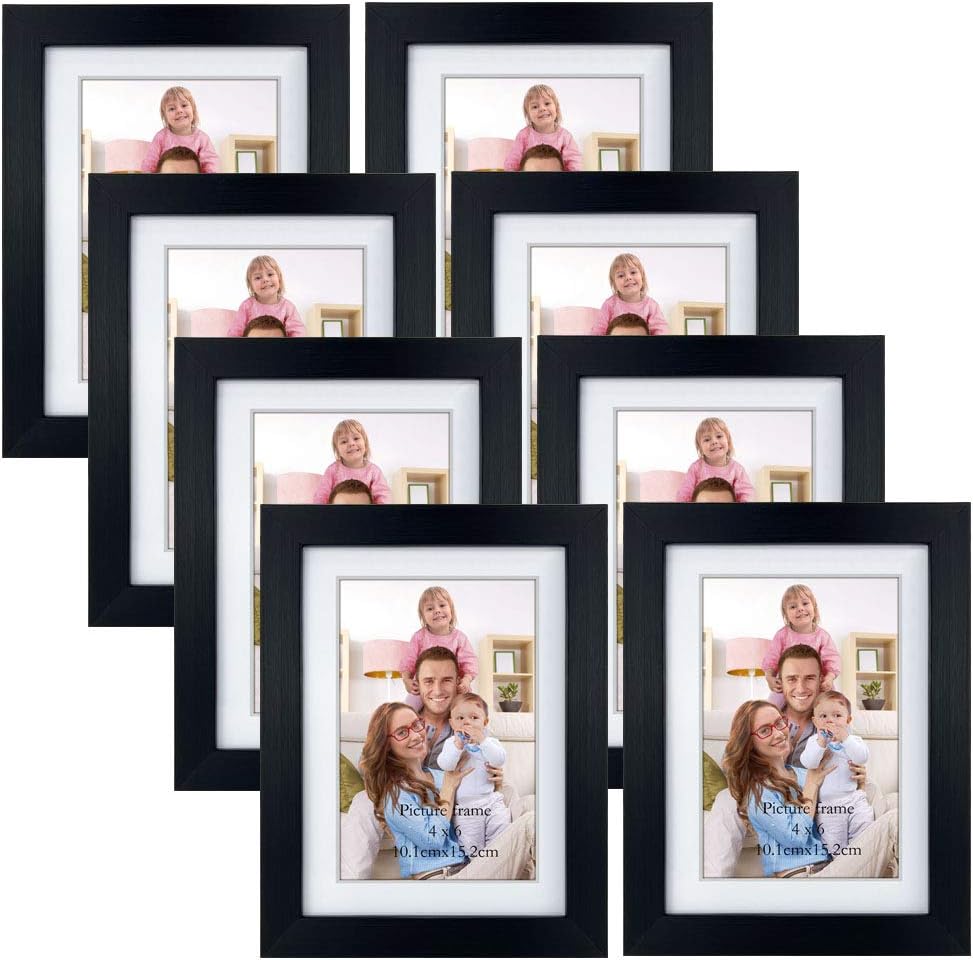 Giftgarden 4x6 Picture Frame Set of 8, 5x7 Matted to Display 4 by 6 Photos with Mat or 5 by 7 Without Mat for Wall or Tabletop, Black