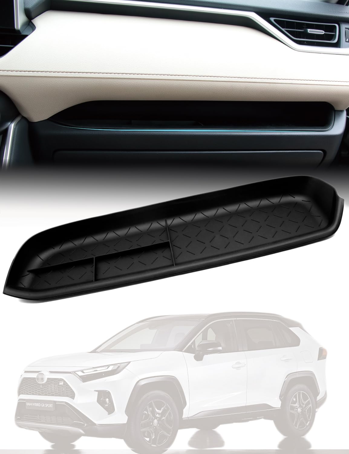 HZCZLO Glove Box Organizer Tray Compatible with Toyota RAV4 2023 2022 2021 2020 2019 Accessories Passenger Storage Insert Mat,Passenger Storage