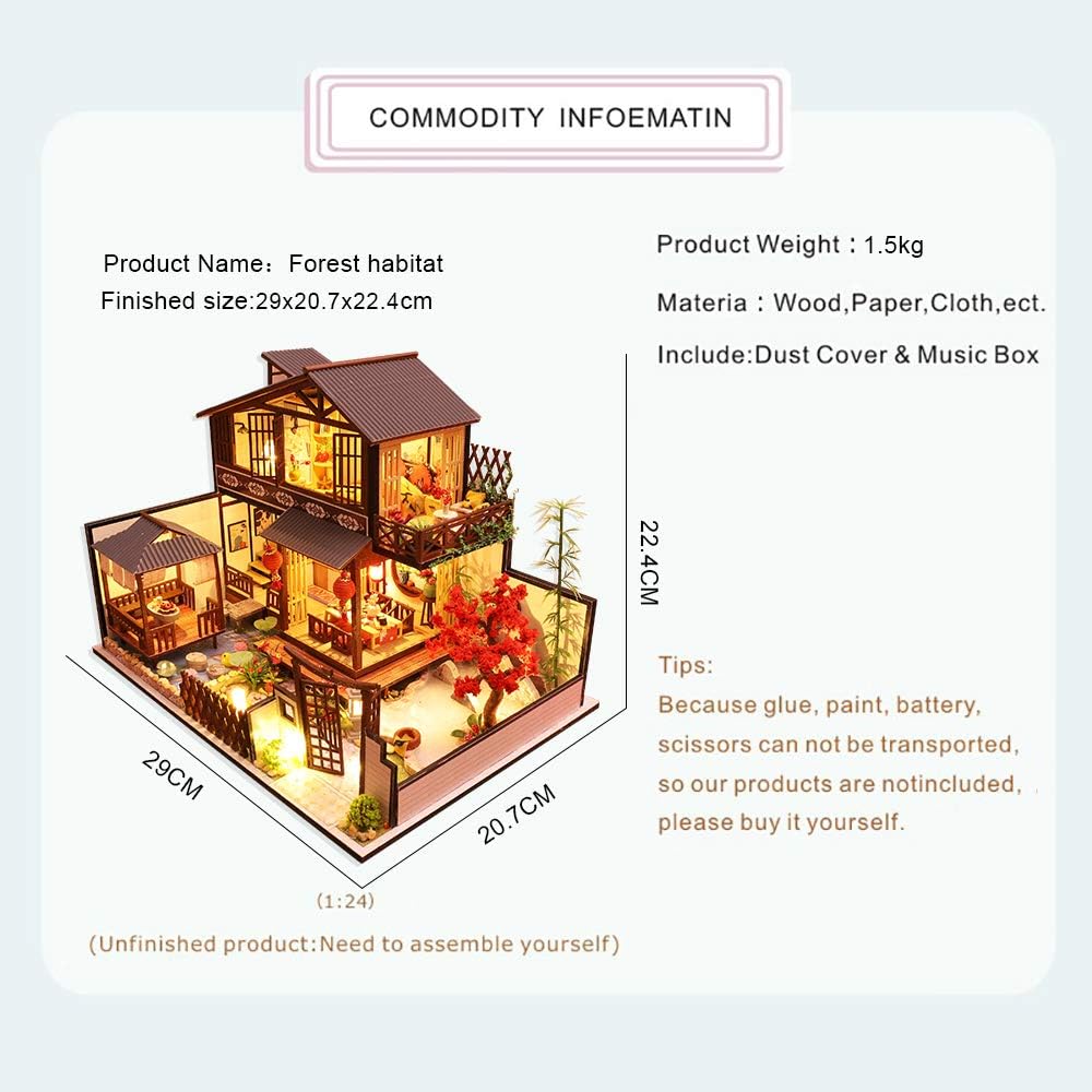 CUTEBEE Puppenhaus Miniatur DIY Kit Cat Coffee – Holz Puppenhaus Mit Möbeln 1:24