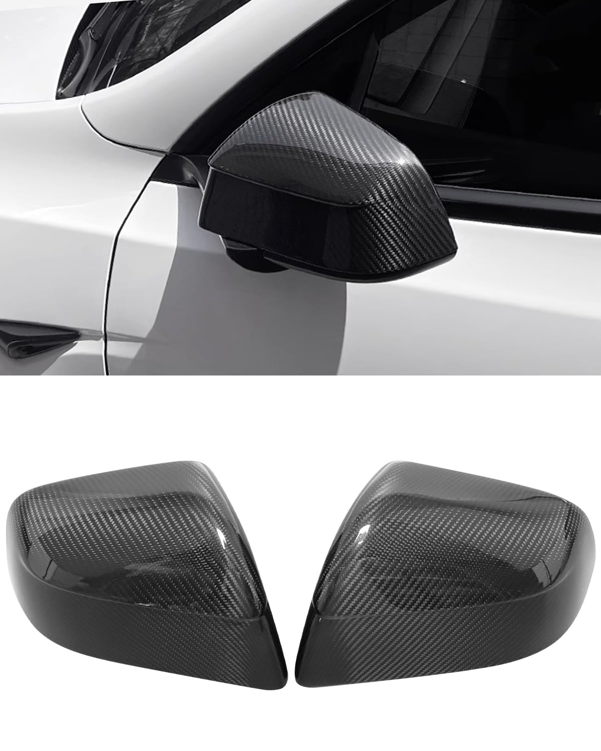 2PCS Glossy Real Carbon Fiber Rearview Mirror Cover Compatible with Tesla Y