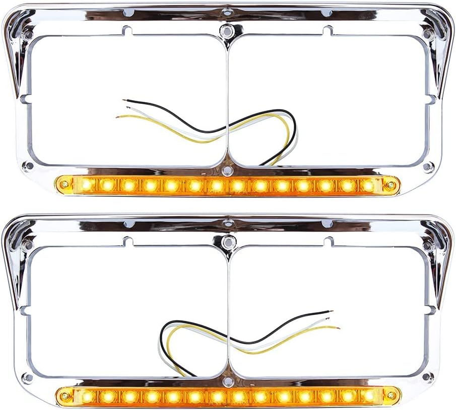 4x6 Headlight Bezel with 12" LED Light, Chrome Driver & Passenger Side LH RH Compatible with Kenworth T400 T600 T800 W900B W900L, Peterbilt 378 379, Western Star 4900 Trucks