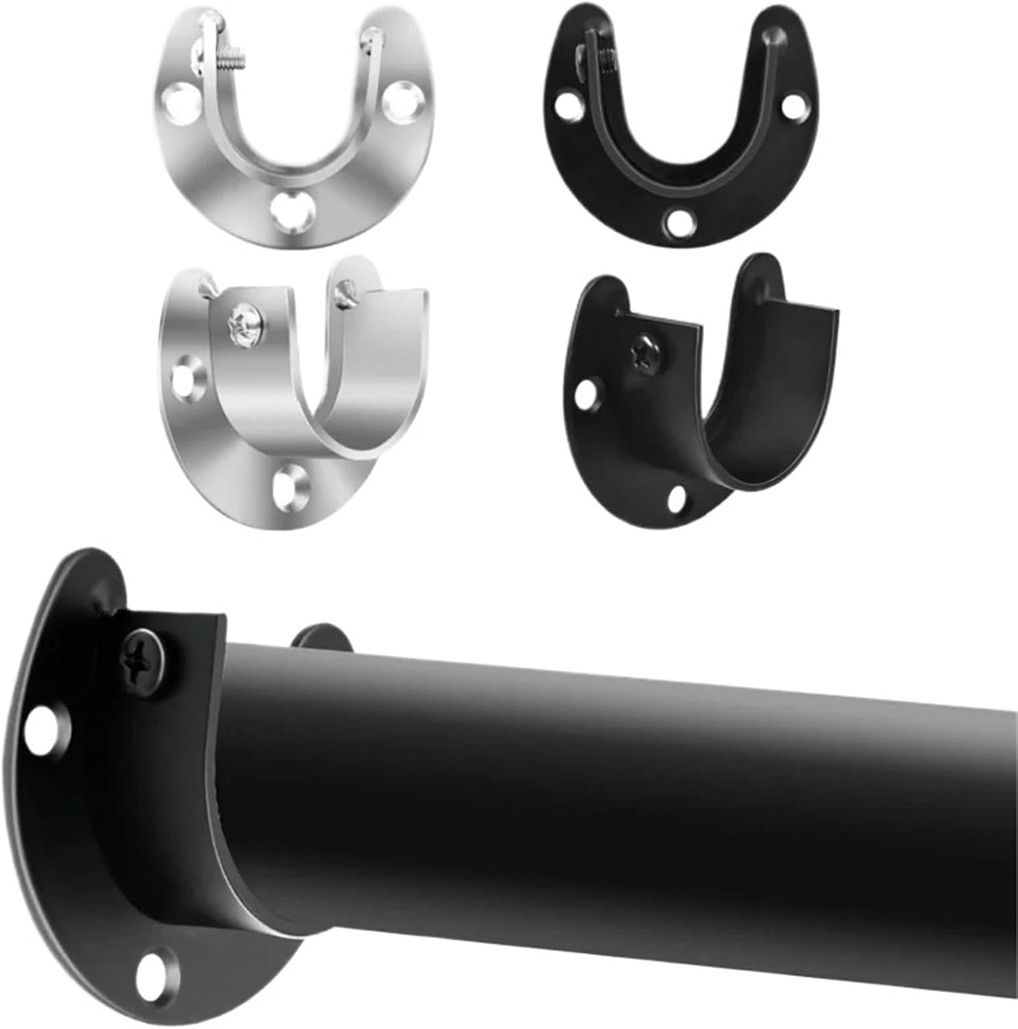 10PCS Closet Rod Bracket 304 Stainless Steel Flange Seat Wardrobe Hanger Rod Fixing Hardware Accessories Curtain Rod Tube Fixed Support Bracket Seat(32mm Black)