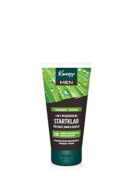 Kneipp MEN 3-in-1 Care Shower Gel Startklar Travel Size - Invigorating Shower Gel for Skin Hair & Face - Multipack 8 x 50 ml