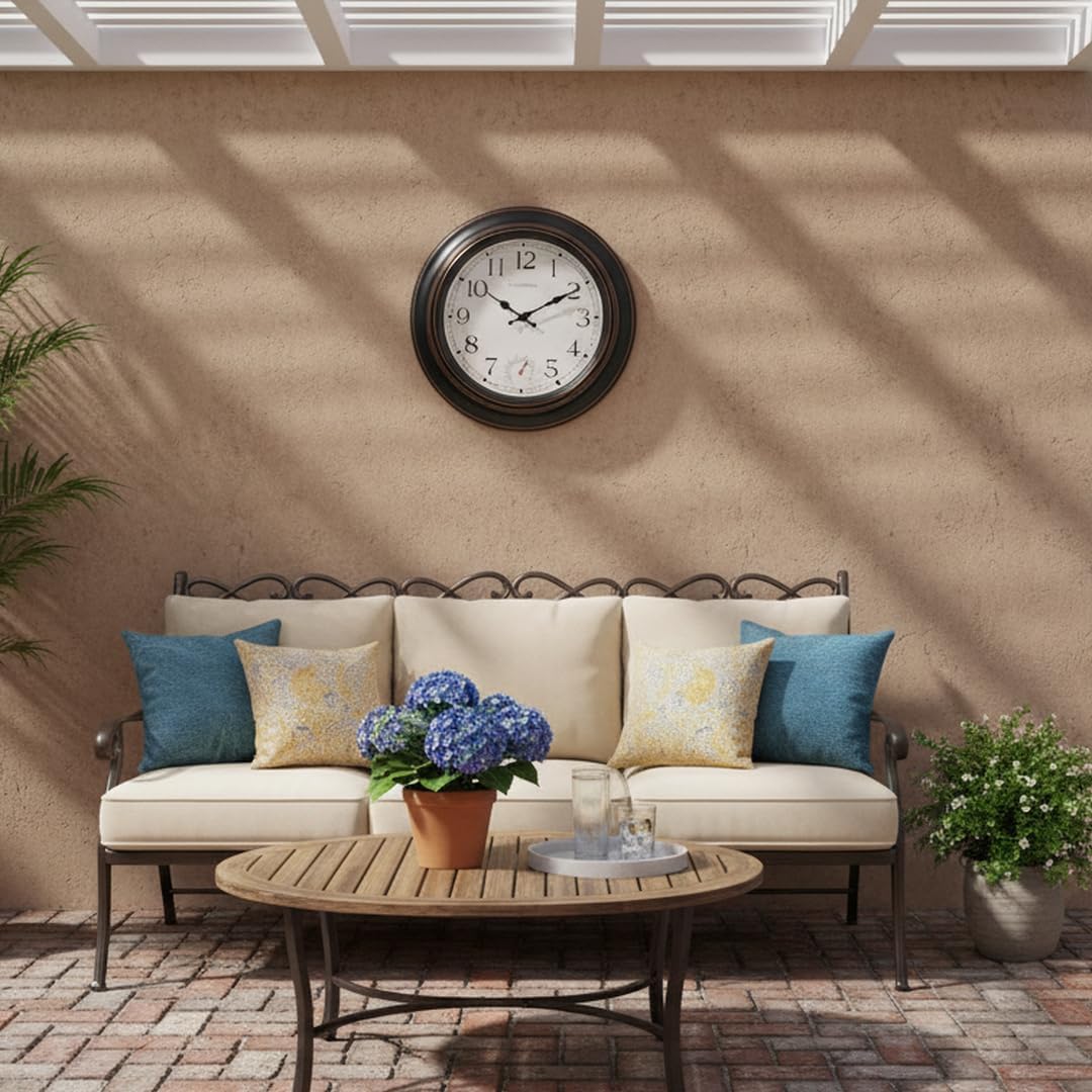 Large Outdoor Clock Waterproof 18" - Retro Indoor Outdoor Wall Clocks with Thermometer for Patio Pool Garden Living Room Decor,Bronze