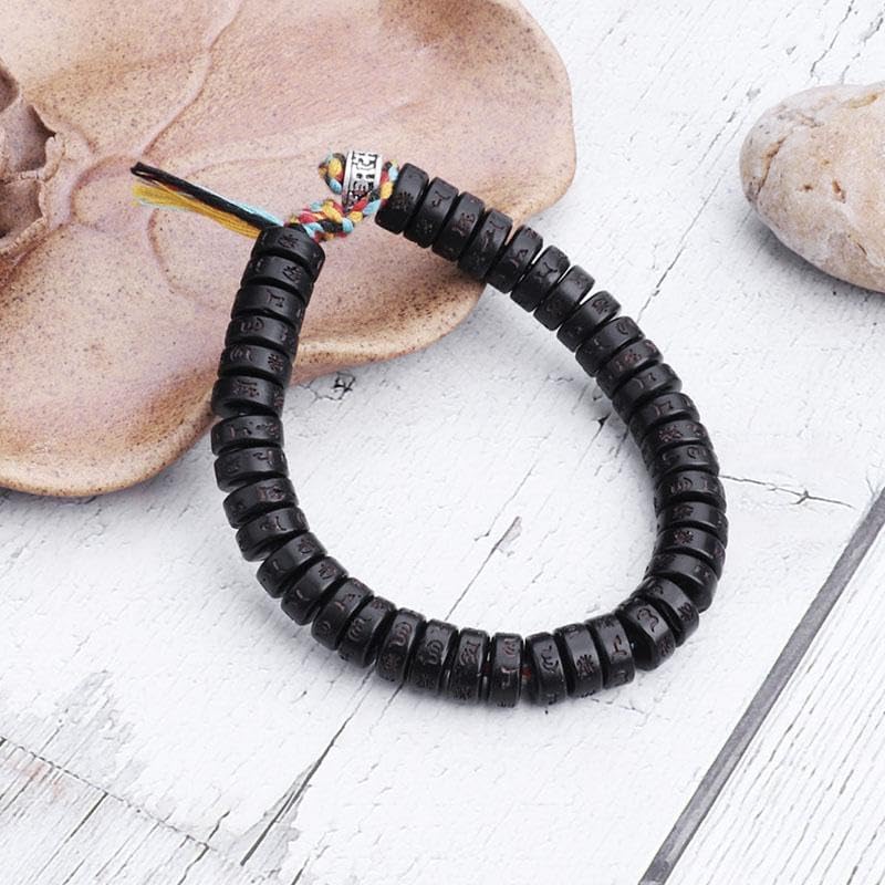 Buddha & Karma Coconut Shell Beads Om Mani Padme Hum Bracelet – Handmade Buddhist Bracelet for Protection, Spiritual Energy, and Inner Peace – Adjustable Meditation Wristband for Men & Women