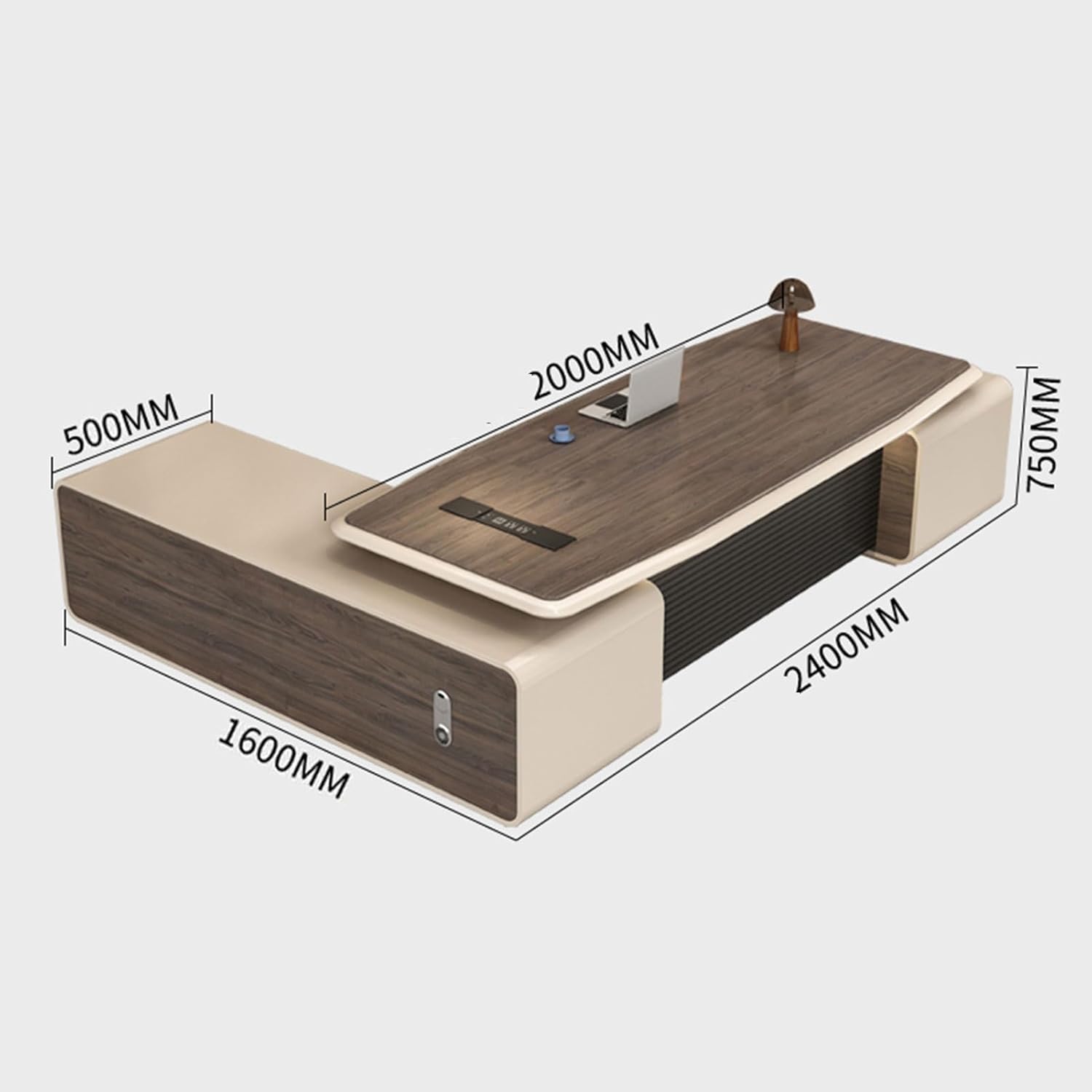 Brown L Shaped Computer Desk Home Office Desk with File Drawers Writing Study Table Business Furniture Set for CEO Boss