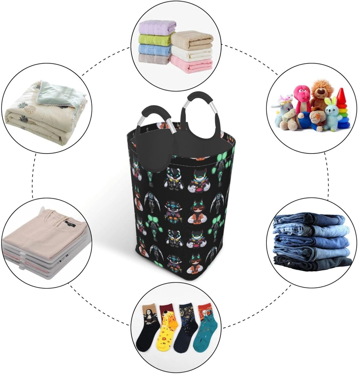 Neon Cyber Foldable storage bag, 50L capacity, suitable for laundry room, dormitory bedroom, dirty clothes storage basket.