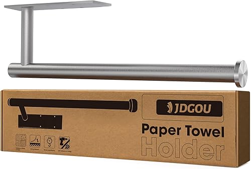 JDGOU Soporte para toallas de papel autoadhesivo o perforado, soporte para toallas de papel debajo del gabinete, soporte de pared impermeable y