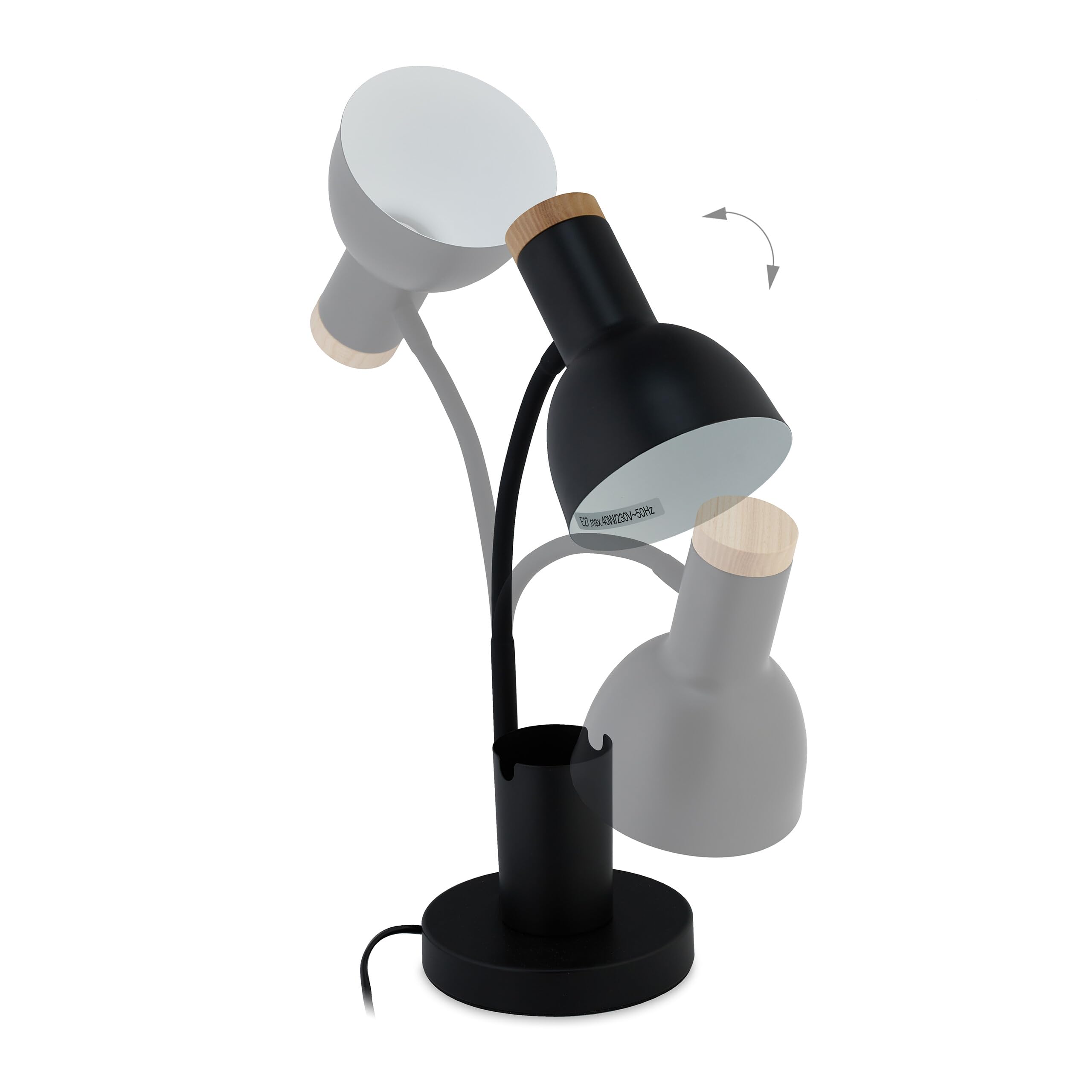 Relaxdays Lampa biurkowa, uchwyt na długopis, metalowa lampa stołowa, (wys. x szer. x gł.): 46,5 x 14,5 x 17 cm, E27, lampa biurowa z kablem, czarna