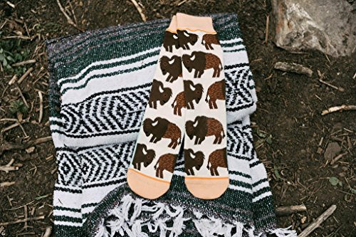 Woven Pear Women's Cotton Crew Socks, One Size: Animal, "Bison" - Thumbnail 6
