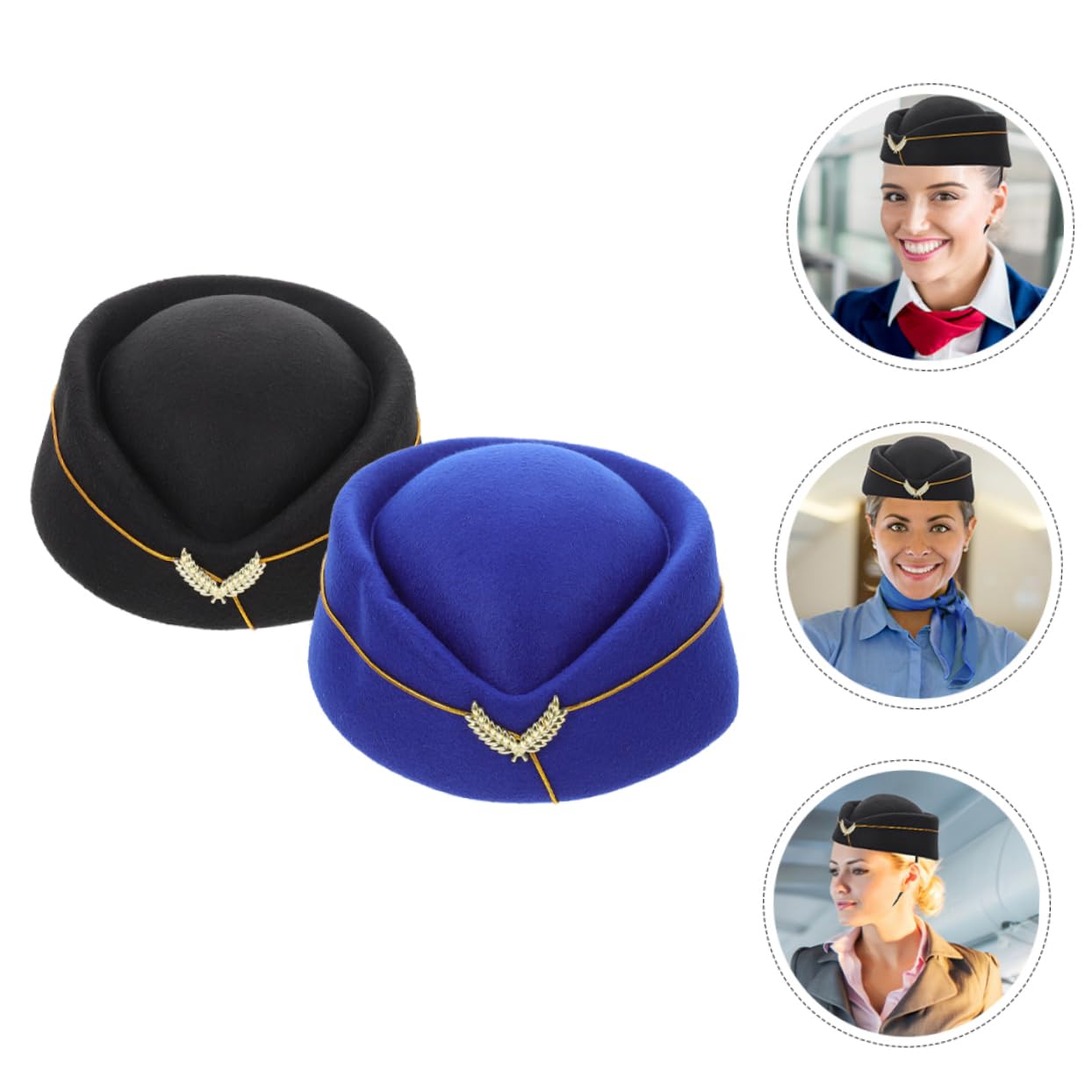 Beaupretty Sombrero De Azafata Gorra Primero Tapa Ultravioleta Uniforme Cosplay Sombreros De Auxiliar De Vuelo Sombrero De Avión Sombrero De Asistente De Aerolínea De Lana