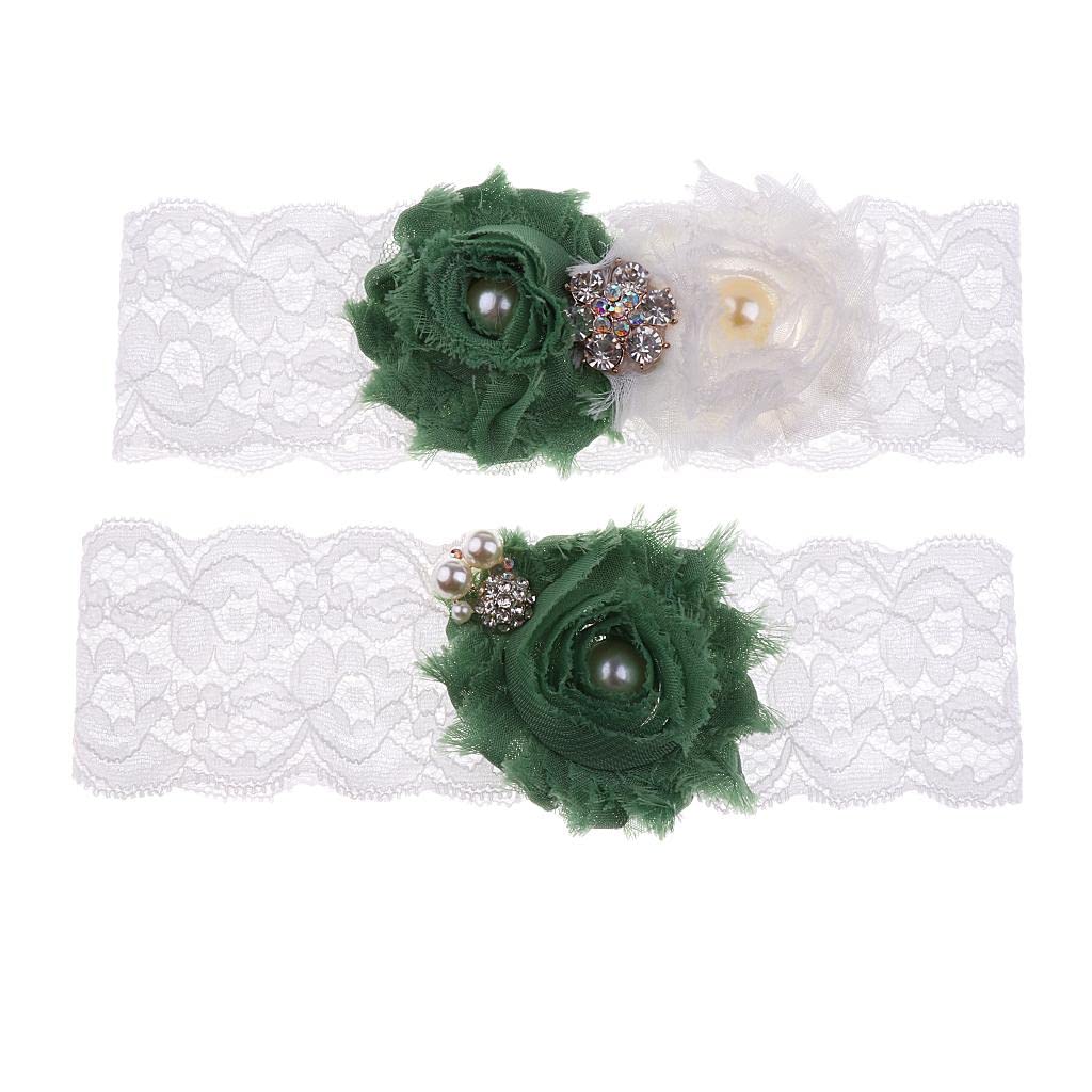 ™ 2pcs/Set Bridal Lace Flower Pearls Crystal Leg Garter Thigh Ring Green | Garters | Bridal Accessories | Wedding & Formal Occasion-image-27