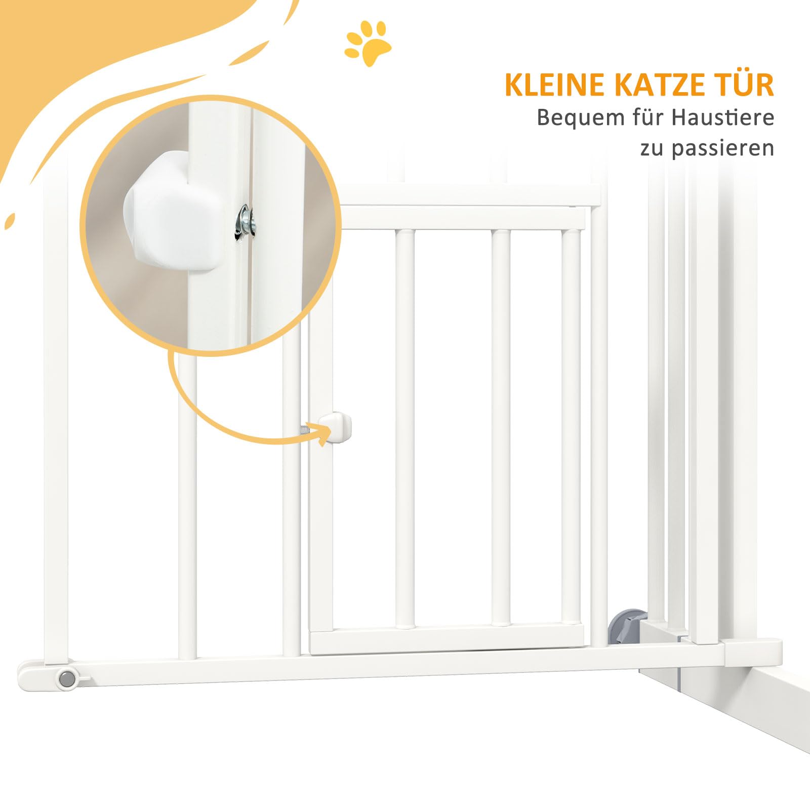 PawHut Türschutzgitter Treppenschutzgitter mit 7/14 cm Verlängerung Türgitter ohne Bohren Treppengitter für Breiten 74-100 cm Einhändiges Öffnen Stahl Weiß