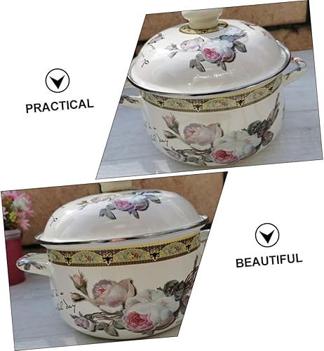 Miniatura 2 de BESTOYARD Olla de sopa esmaltada, cazuela, olla de arcilla, sartenes antiadherentes con tapa, tazón de ensalada de fondo plano, tazones de sopa con