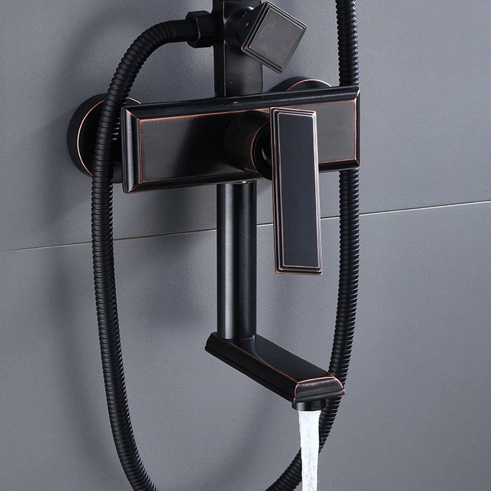 Cabezal de ducha, cabezal de ducha de lluvia de alta presión de 8 pulgadas/cabezal de ducha de mano con brazo de extensión, cabezal de ducha antifugas con soporte y manguera, color negro