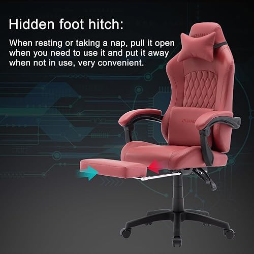 Miniatura 4 de OHAHO Silla de computadora para juegos con reposapiés y soporte lumbar, silla de juego ajustable en altura con asiento giratorio de 360 y