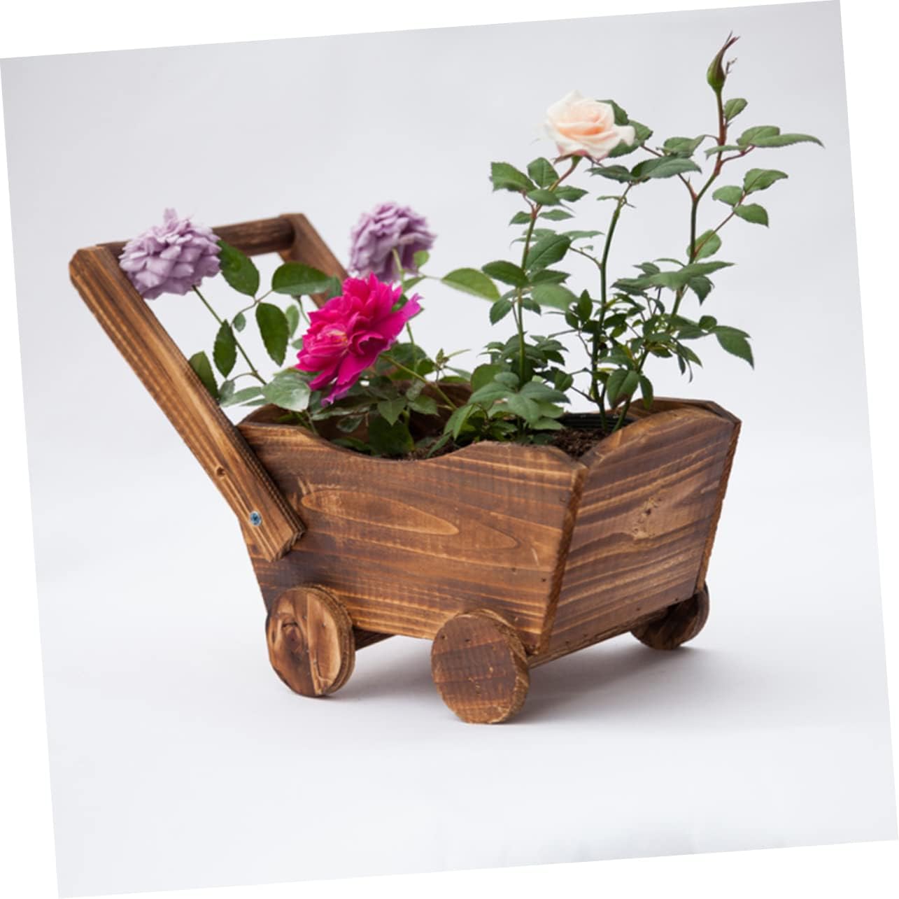 Cartoon Flower Pot for Succulents Carbonized Imitation Wood Planter with Drainage for Nursery and Home Decoration