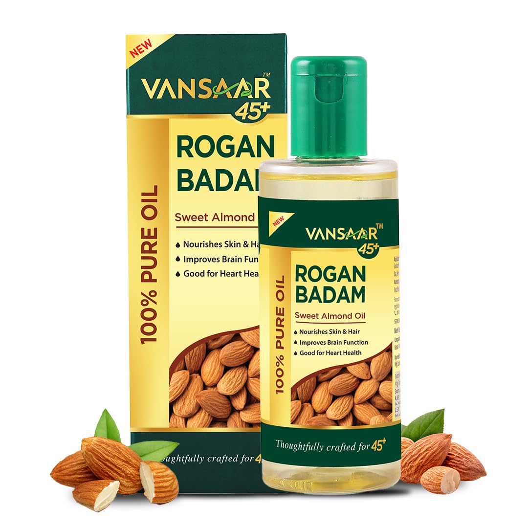 Vansaar 45+ Rogan Badam Oil - 50ml | 100% Pure & Natural | Sweet Almond Oil for Skin & Hair Nourishment | Cold Pressed Oil made with Californian Almonds