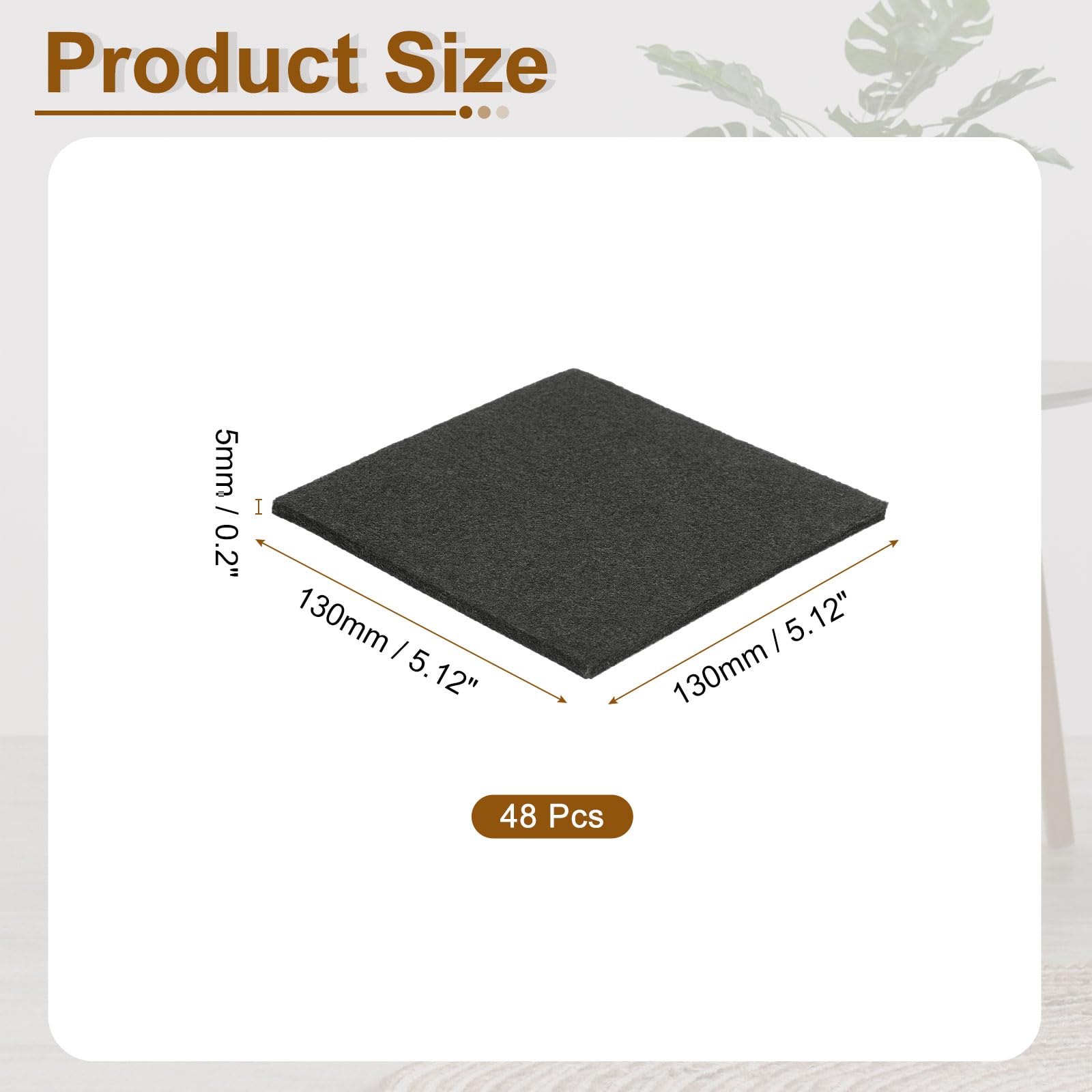 QUARKZMAN Almohadillas De Fieltro para Muebles 48Pcs 5.12" x 5.12" con Adhesivo Antideslizantes Protectoras De Patas De Silla para Proteger Pisos De Madera Negro