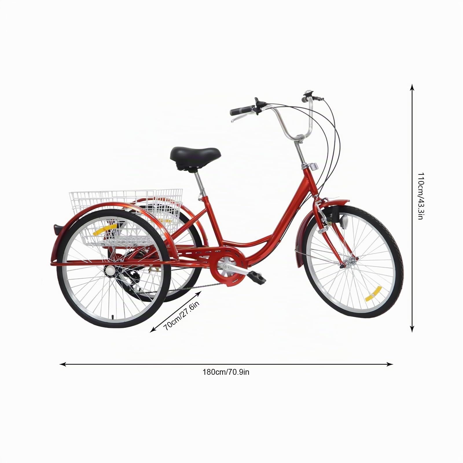 SailorMoon Triciclo para Adultos de 24 Pulgadas, 6 velocidades 3 Ruedas, Bicicleta para Adultos 3 Ruedas, triciclos, con Cesta para Personas Mayores y Mujeres, Altura Ajustable, Color Rojo