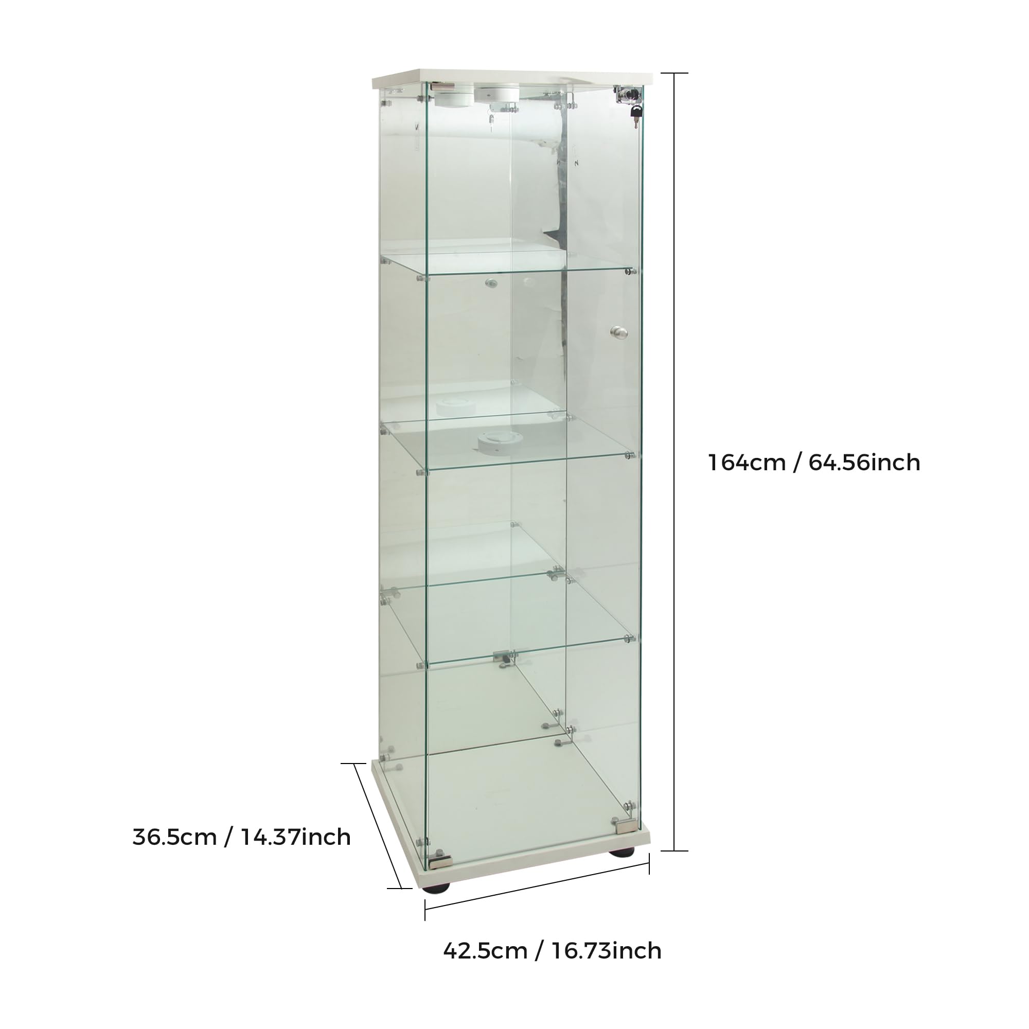Vitrina de cristal con espejo, vitrina con iluminación LED, cerradura y 1 puerta, 4 compartimentos, vitrina con cristal para coleccionistas, LED para coleccionar (1 puerta)