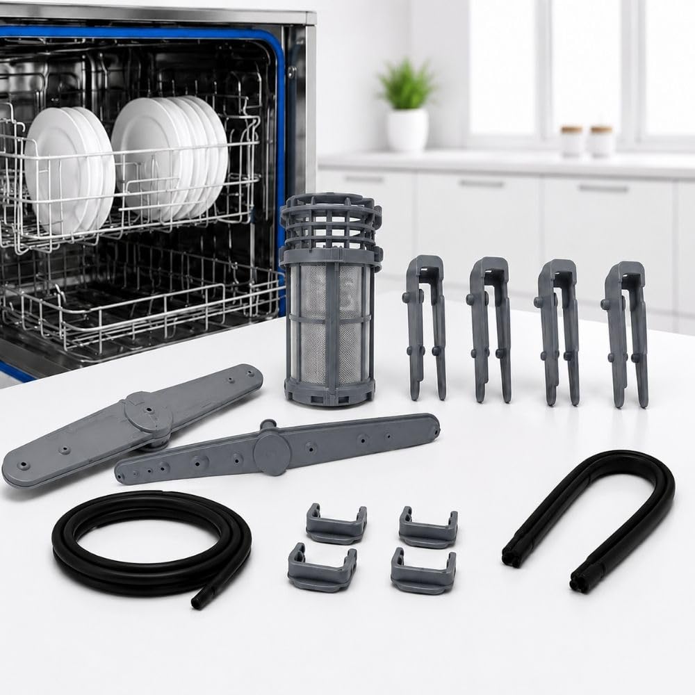 Kit d'entretien pour lave-vaisselle compatible avec les lave-vaisselle Beko & Blomberg – Bras de pulvérisation supérieur et inférieur, filtre, joints de porte, embouts de rail de panier – Service