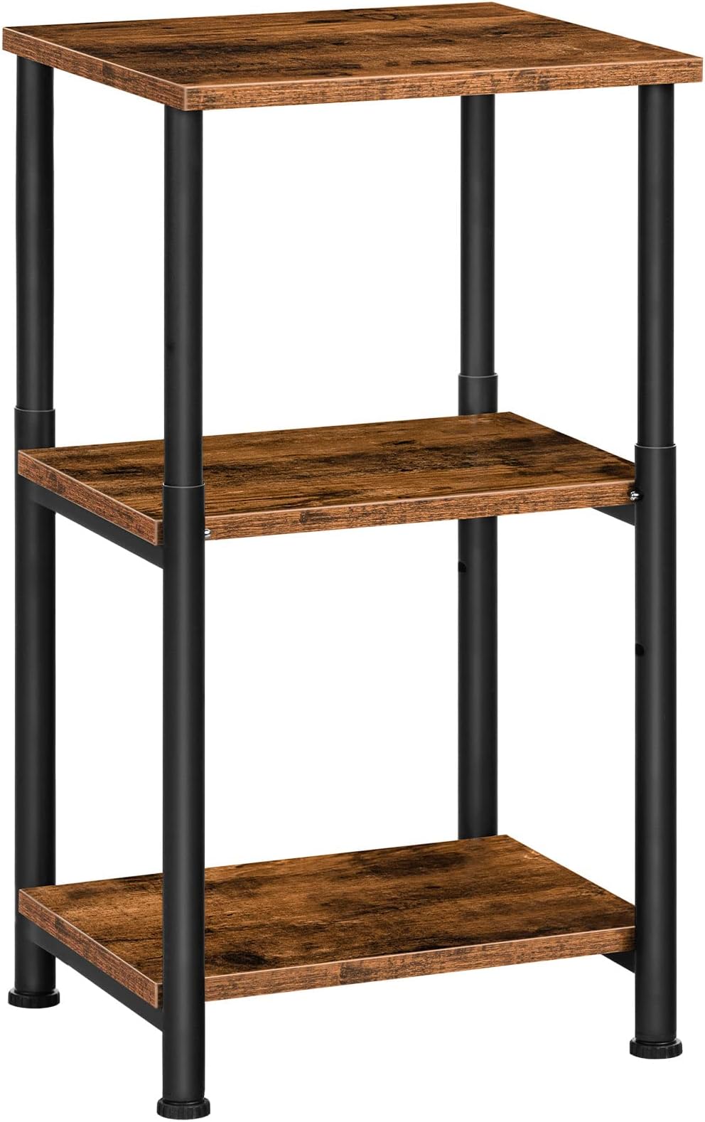 HOOBRO Side Table, Height-Adjustable Nightstand with Storage Shelves, 3-Tier Tall Industrial End Table, Coffee Table, for Living Room, Bedroom, Study, Solid Structure, Rustic Brown BF65BZ01