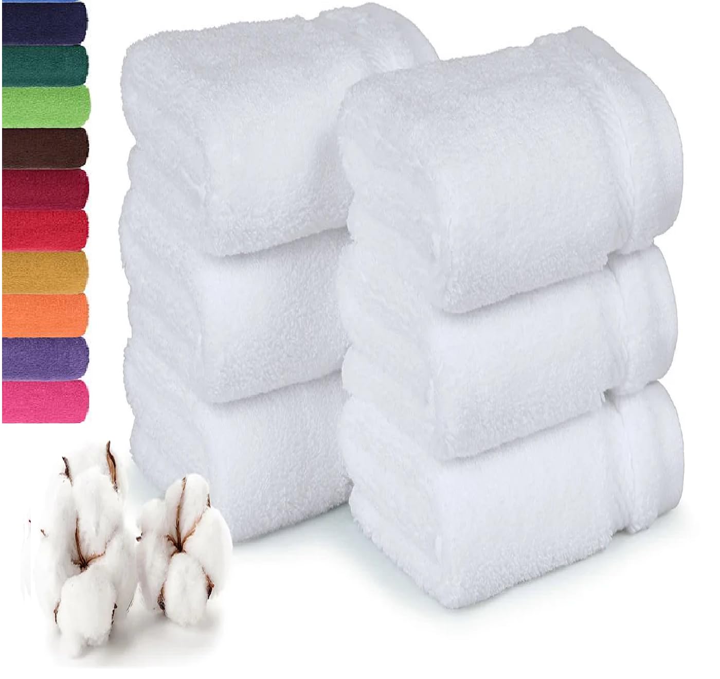 TEXTILESY 100% Cotton Washcloths Set 800 GSM– 6 Pack (30 x 30 cm) Premium Quality Flannel Face Cloths | Highly Absorbent & Soft Fingertip Towels | Ideal for Gym, Salon, Hotel, and Spa Use (White)