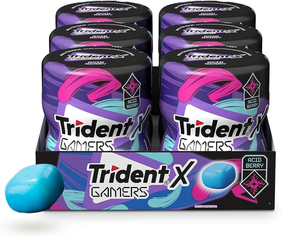 Chiclete Trident X Gamers Acid Berry - Caixa Com 6 Unid De 48,3g