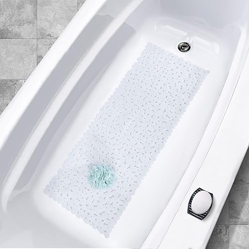 KINBEAR Tapete antideslizante para bañera y ducha, 16 x 40, tapete de baño antideslizante extra largo con potentes ventosas y agujeros de drenaje,