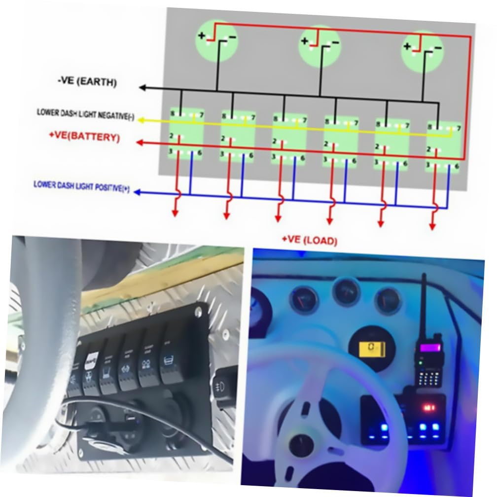Pannello Interruttori Combinato Vie con Doppia Porta USB e Protezione Circuito per Auto Barca Camper Yacht