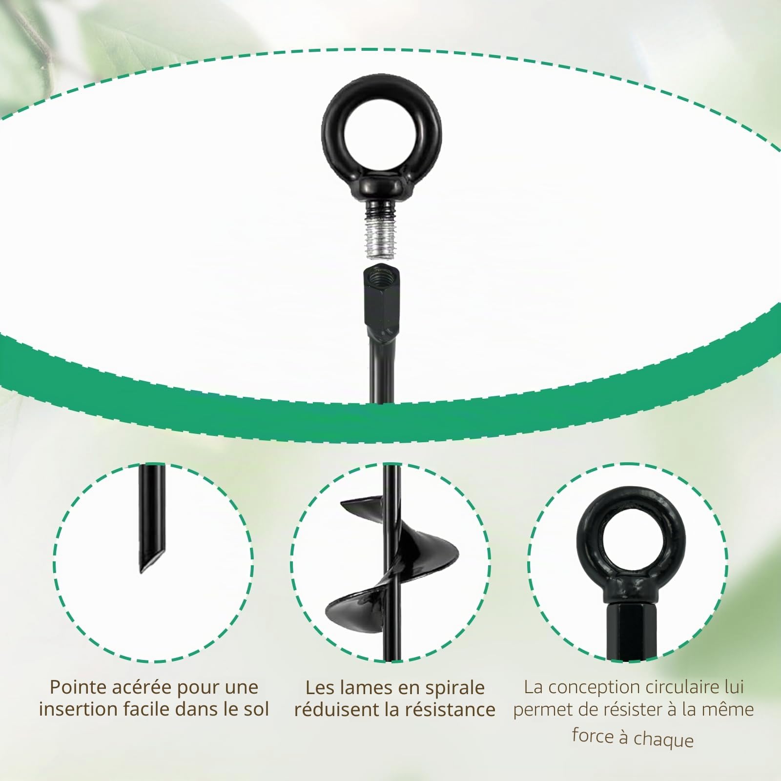 Coriver – Lot De 4 Ancrages Au Sol – Acier 38,1 Cm – Vis 7,6 Cm – Résistants à La Rouille – Inclus Douille De Serrage – Pour Tentes, Trampolines, Abris, Balançoires
