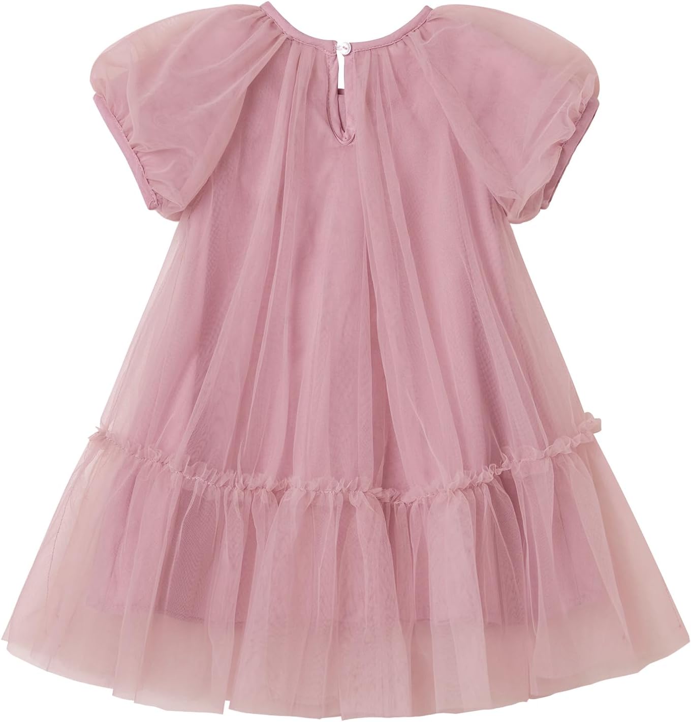 Rysly Toddler Girls' A-Line Tulle Party Dress with Bubble Sleeves Cotton Lining Flowy Layered Play Dress for Kids - Image 3