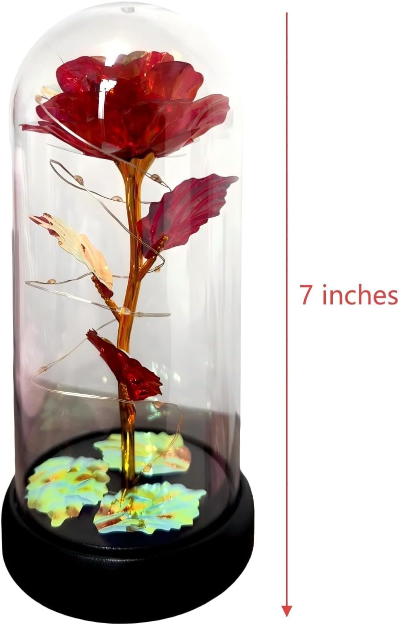 Eternal Glass Rose in Display Dome | Glass Flower with Colorful Base, A Perfect Romantic Gift for Valentine's Day, Mother's Day, Birthday & Christmas for Her - Image 2