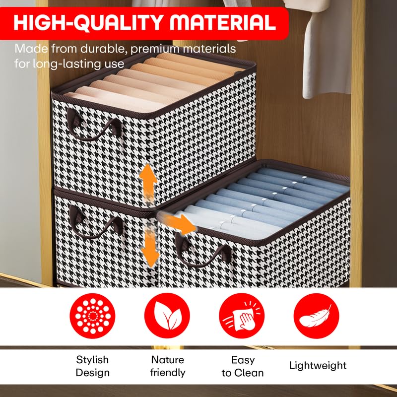 Image of PRIME PICK Foldable Clothes Storage Organizer Box with Handles, Non Woven Wardrobe Storage Bag for Clothes, Blankets and Toys, Black White (Black White Pack of 1)
