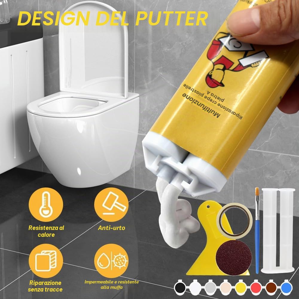 Kit Riparazione Piastrelle, Kit di riparazione vasca da bagno, kit di riparazione per piastrelle Per la riparazione di scheggiature, ammaccature, crepe, fori, graffi, 85 g