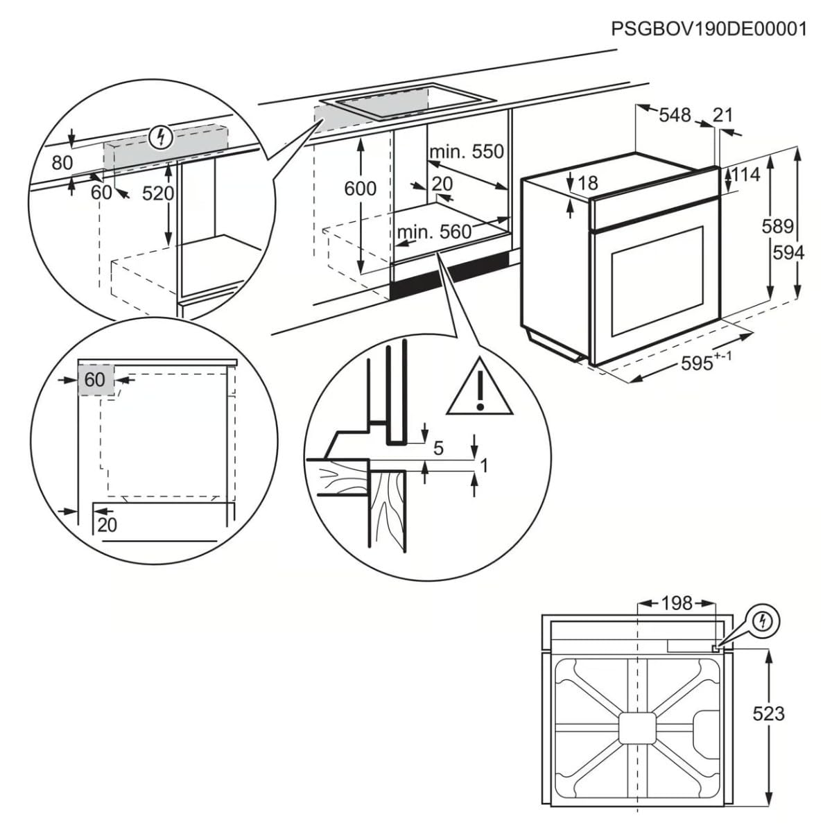 AEG TU5AB21FSB – Horno Multifunción Serie 5000 SurroundCook, 72 L, Display LED, Limpieza AquaClean, 9 Funciones, Mandos Escamoteables, Carriles Telescópicos 1 Nivel, Cristal Negro, Inox Infinity