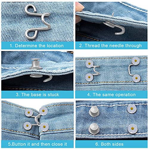 Image of SANNIDHI 8Pcs Adjustable Waist Buckle for Jeans Pearl Detachable No-Sew