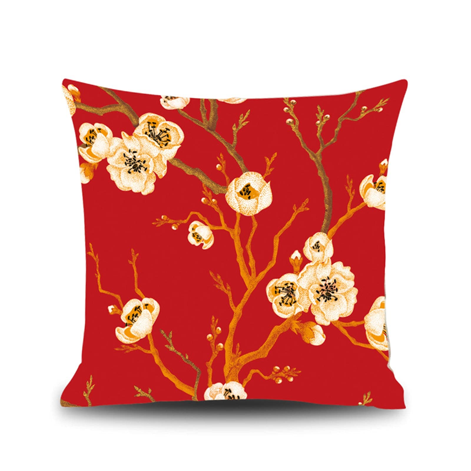 Daesar Pillow Cases Christmas, Throw Cushion Covers 20x20 50x50CM Outdoor Cushions Covers Red Beige Flower Branches, (Linen, 1PCS)
