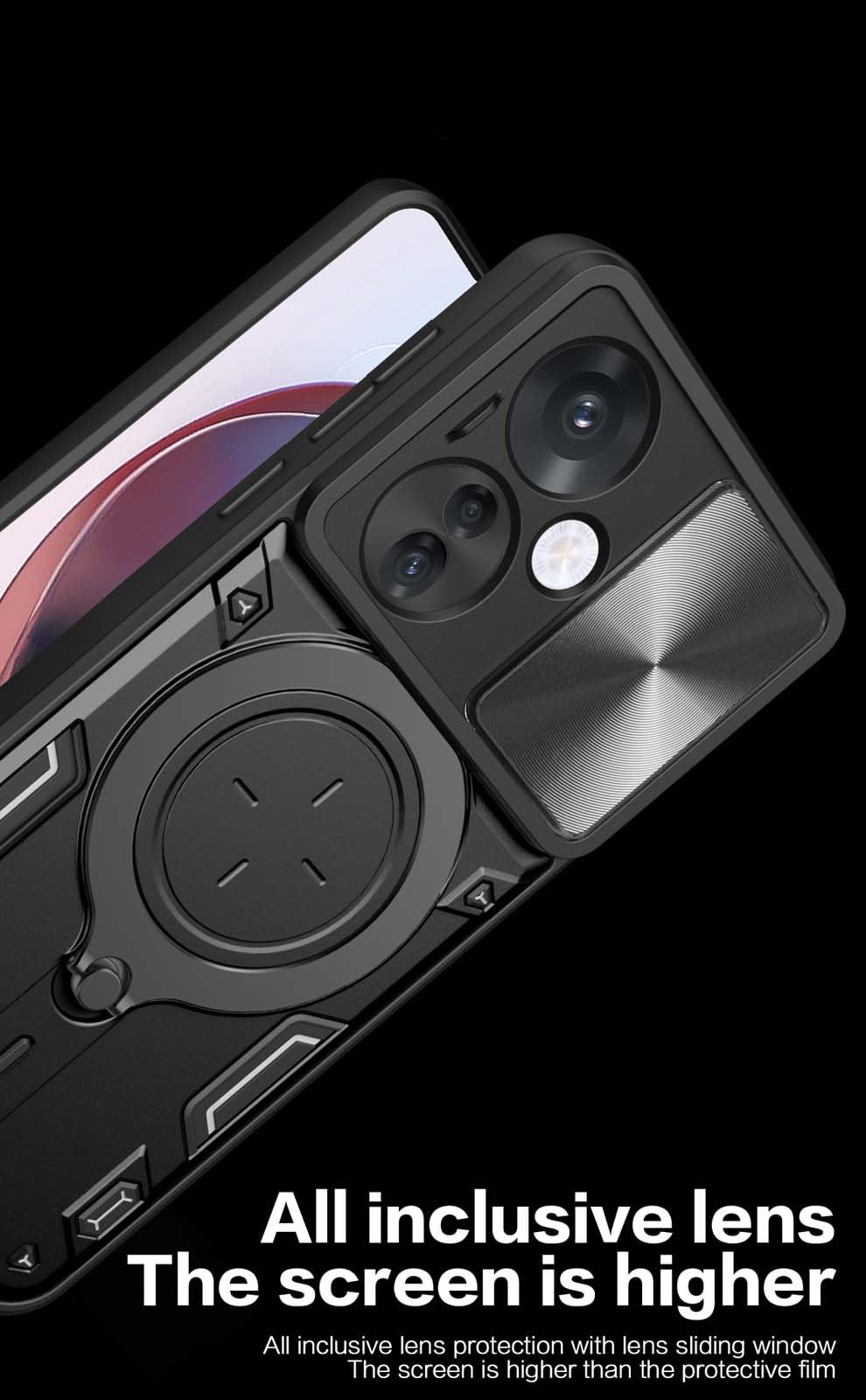 Custodia HAOYE Per OPPO Reno 11F 5G Con Copriobiettivo Scorrevole E Anello Magnetico - Verde - 3