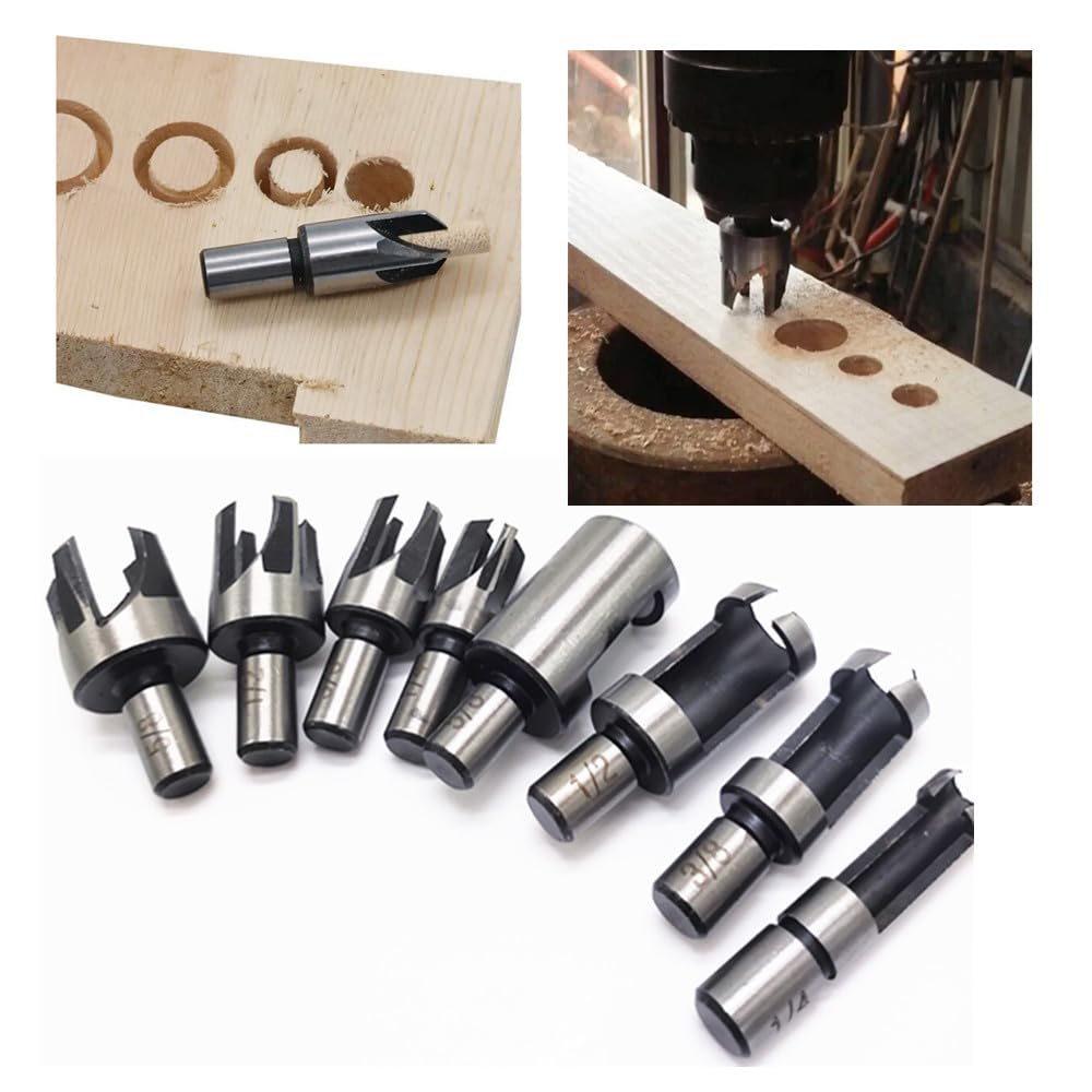 Juego de 8 brocas de corte de enchufe de madera, acero de alto carbono, revestimiento de titanio, brocas rectas y cónicas de 6 mm/10 mm/13 mm/16 mm
